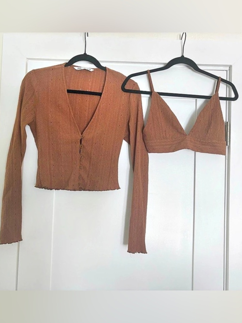 Zara Matching Brown Cropped Cardigan Set Size Medium